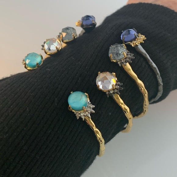 ALEXIS BITTAR 4 Vintage Miss Havisham 4 Hammered Spiked Gemstone Cuff Bracelets - Picture 7 of 8